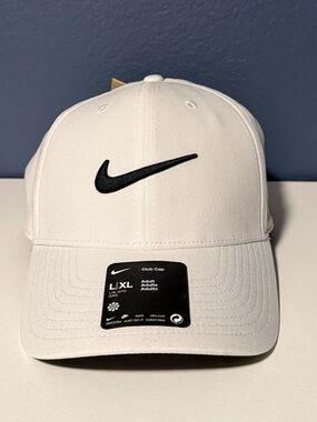 Nike DriFit Unisex White Club Cap L/XL with Black Swoosh NWT